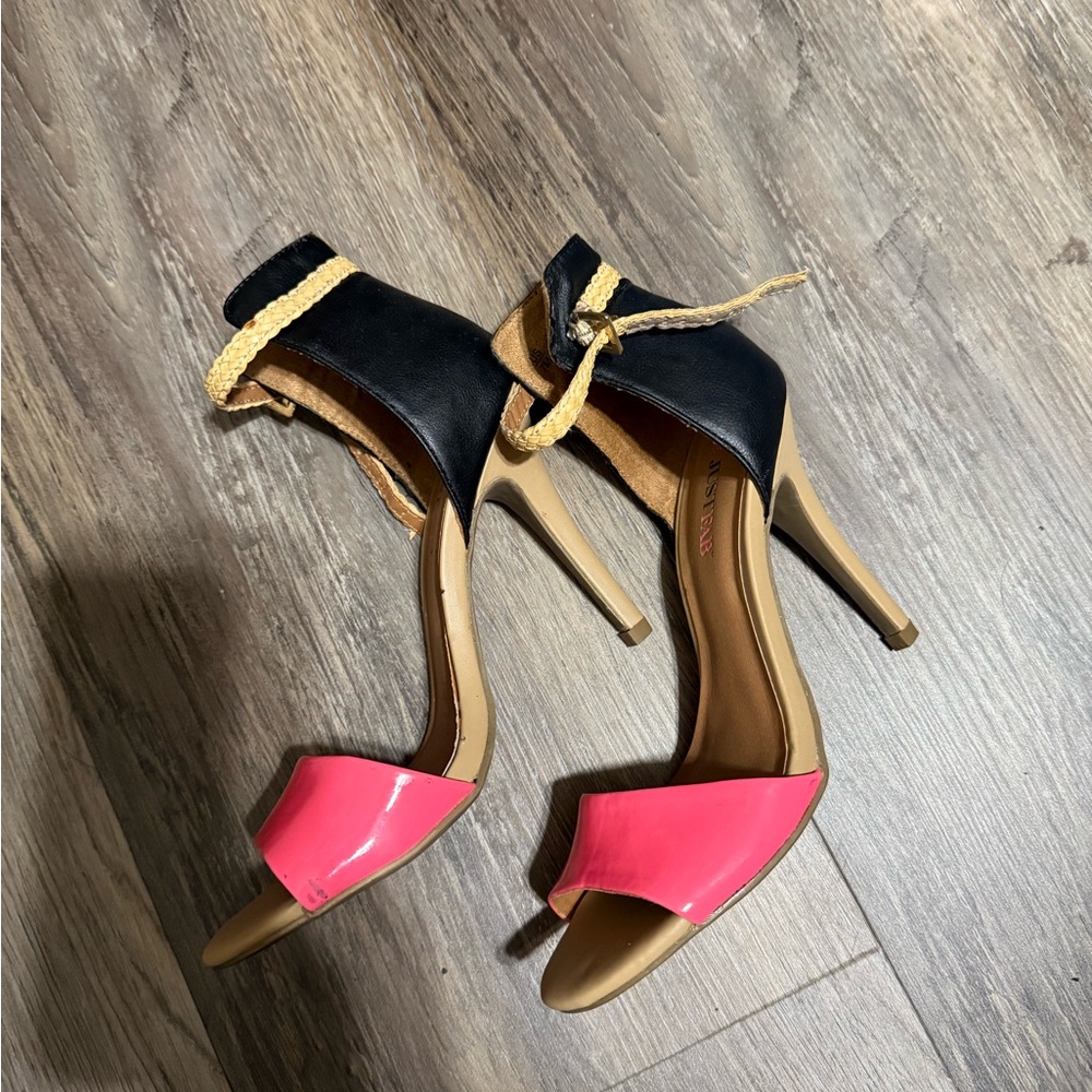 JustFab Pink and Tan Heels with Two-Tone Design